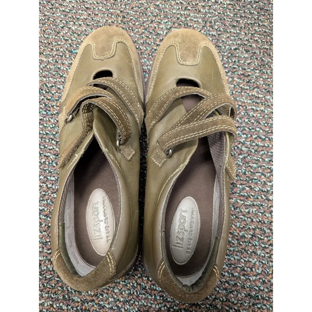 Lizsport Liz‎ Claiborne Olive Green Leather Suede Loafers Shoes Womens 9M